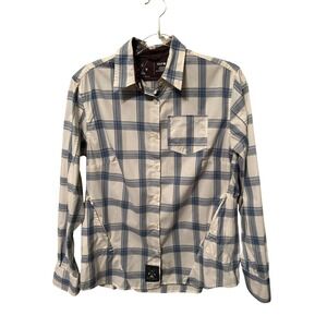 Plaid Button Down Shirt Women's Large Blue White Long Sleeve Collared